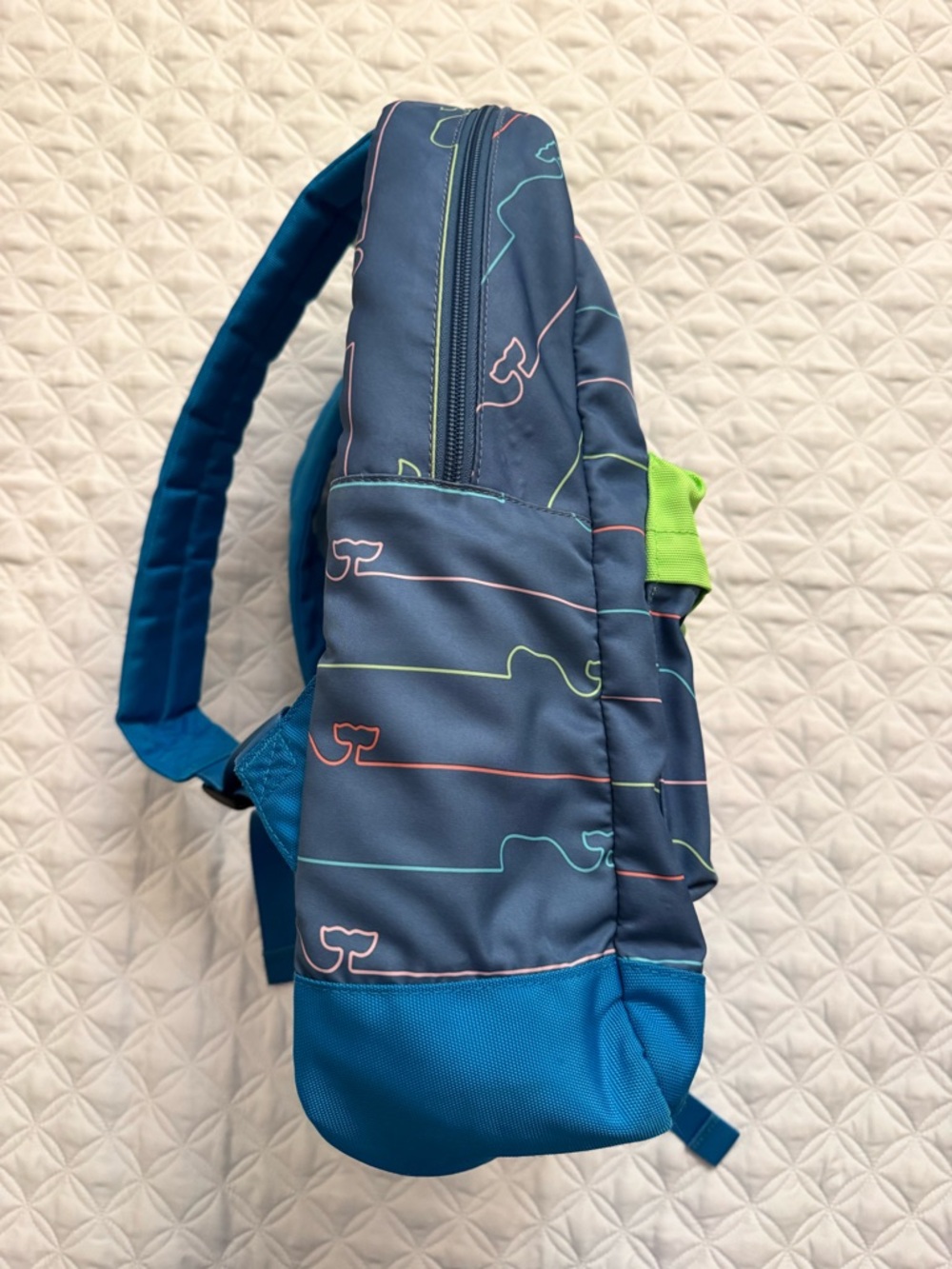 Vineyard Vines Kids School Daycare Backpack Bookbag Neon Green Whale Blue Lines - Picture 15 of 15